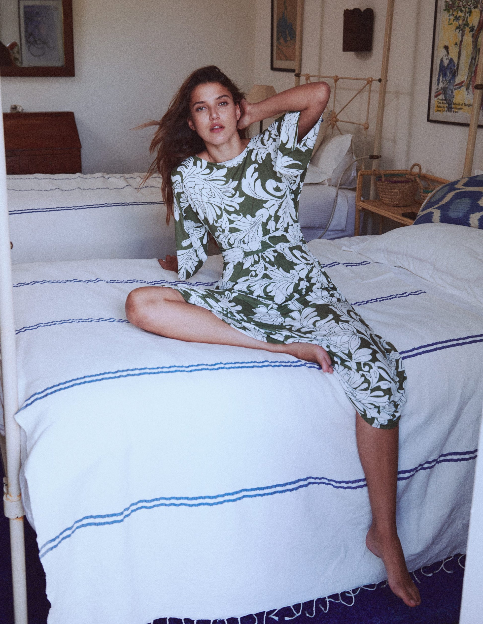 Imelda Kimono Jersey Dress-Olive, Botanical Flourish Mono | Boden Global Imelda Kimono Jersey Dress-Olive, Botanical Flourish Mono | Boden Global