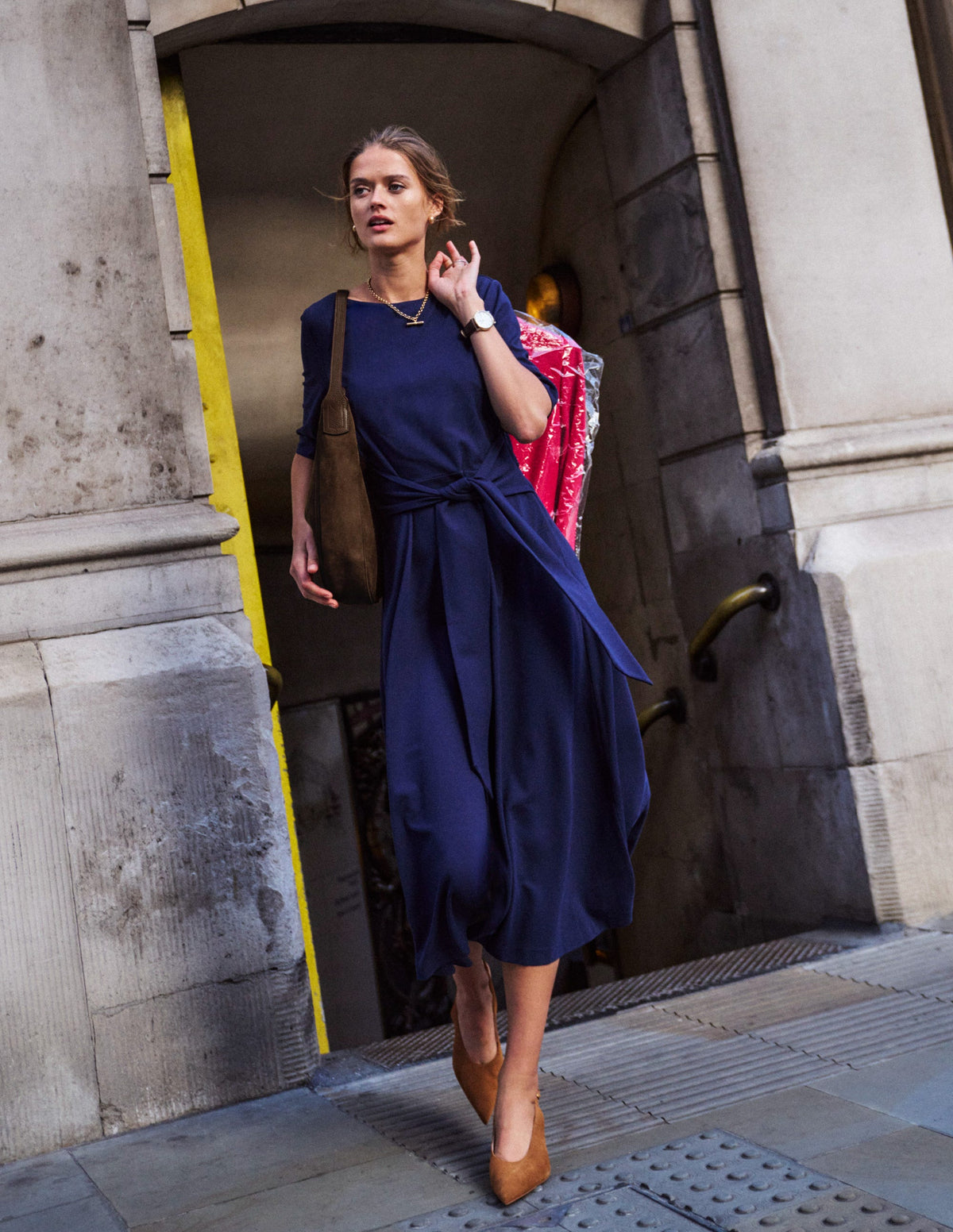 Mathilde Tie Waist Ponte Dress-Navy - Image 6