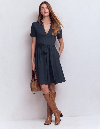 Daisy Flippy Jersey Dress-Navy-1