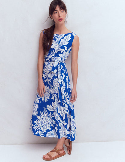 Tamsin Jersey Midi Dress-Blue, Botanical Flourish Mono-4