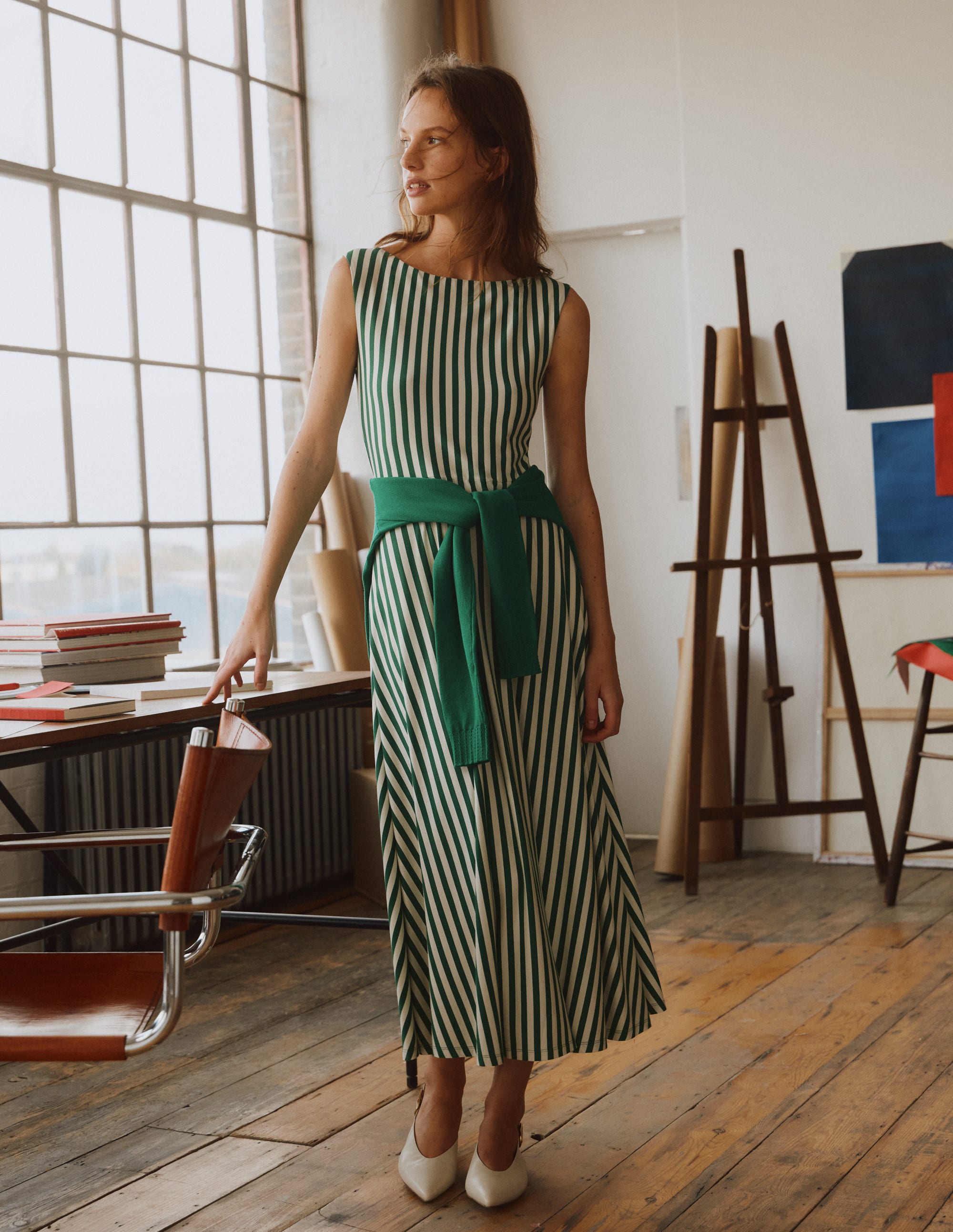 Tamsin Jersey Midi Dress-Fresh Green and Ivory Stripe - Image 6