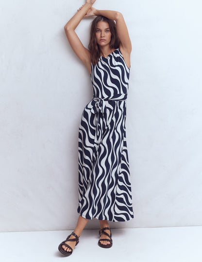 Tamsin Jersey Midi Dress-French Navy, Rhythmic Wave-2