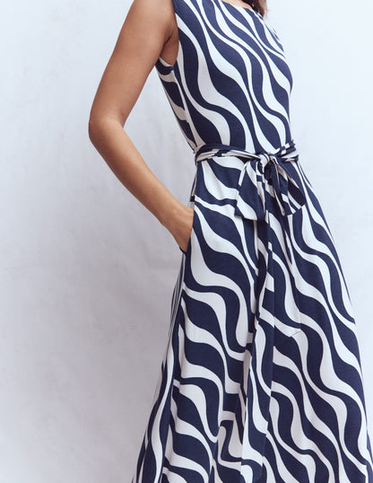 Tamsin Jersey Midi Dress-French Navy, Rhythmic Wave-3