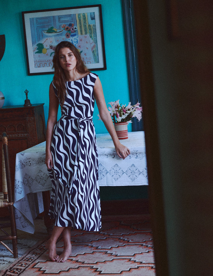 Tamsin Jersey Midi Dress-French Navy, Rhythmic Wave