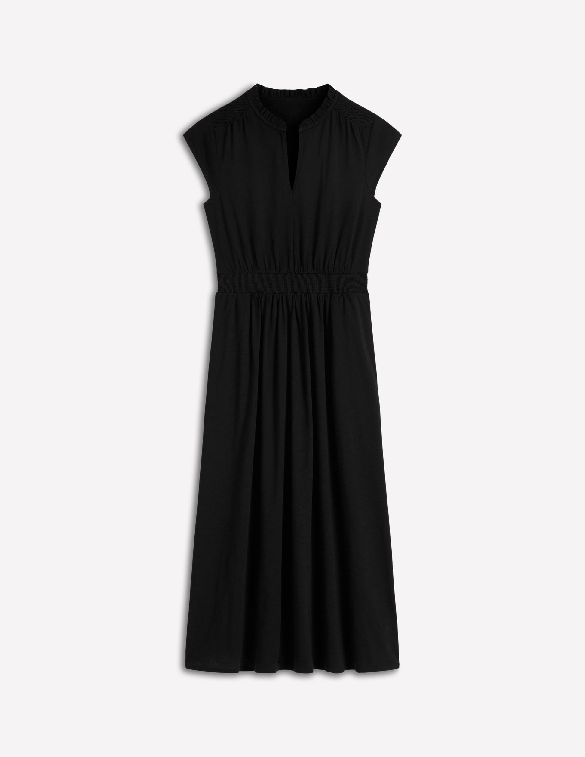 Alba Smocked Jersey Midi Dress-Black-5