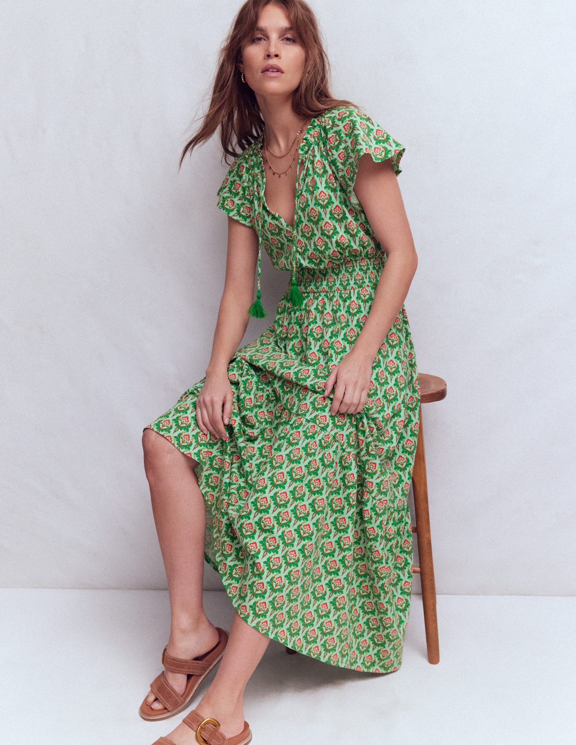 Tala Tiered Jersey Maxi Dress-Pistachio, Ornamental Stamp-2