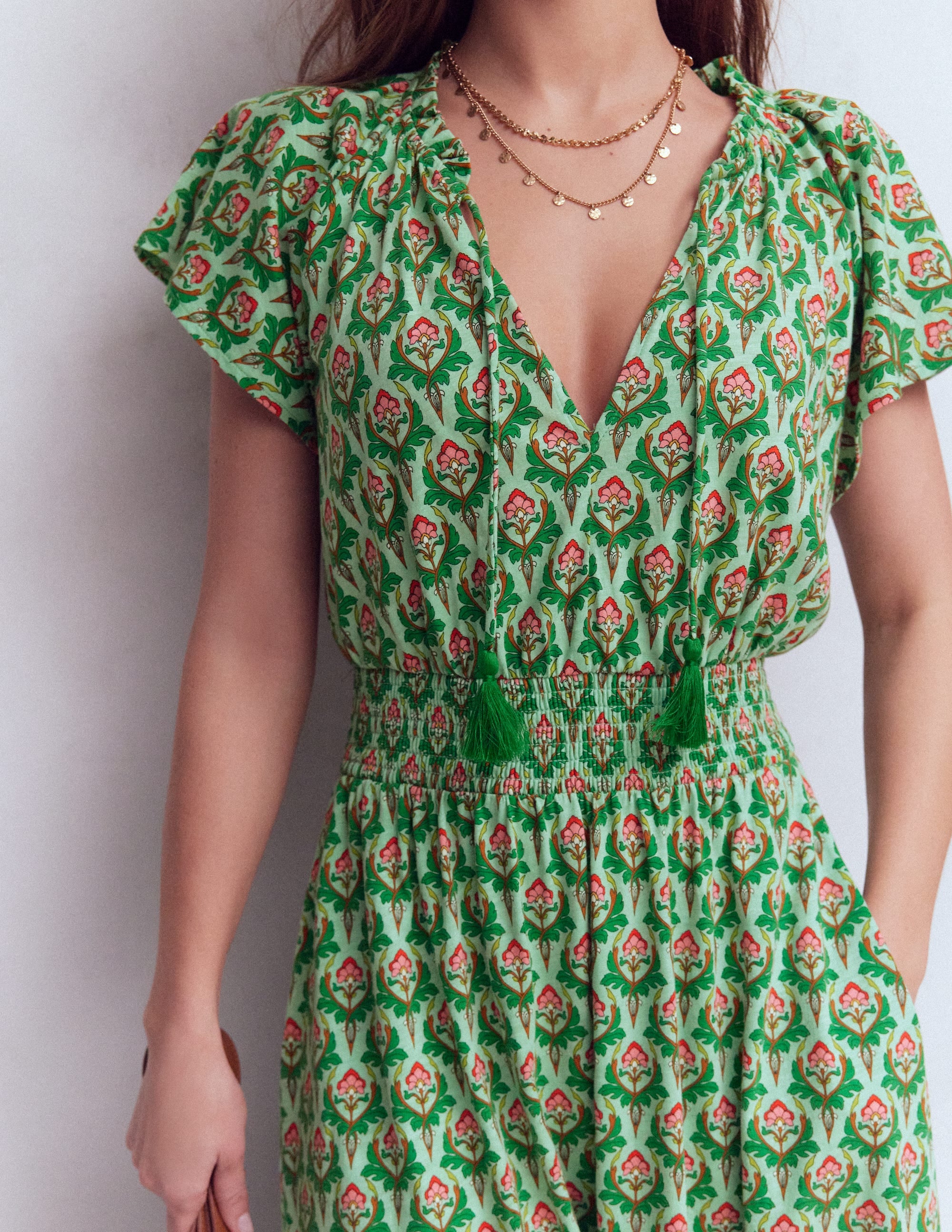 Tala Tiered Jersey Maxi Dress-Pistachio, Ornamental Stamp - Image 2