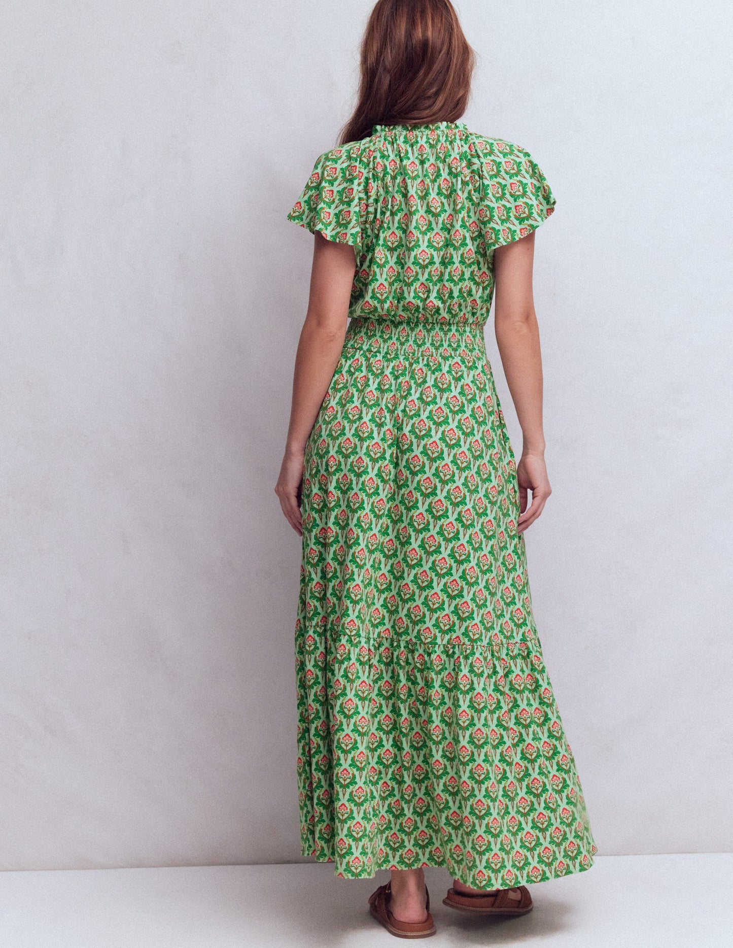 Tala Tiered Jersey Maxi Dress-Pistachio, Ornamental Stamp
