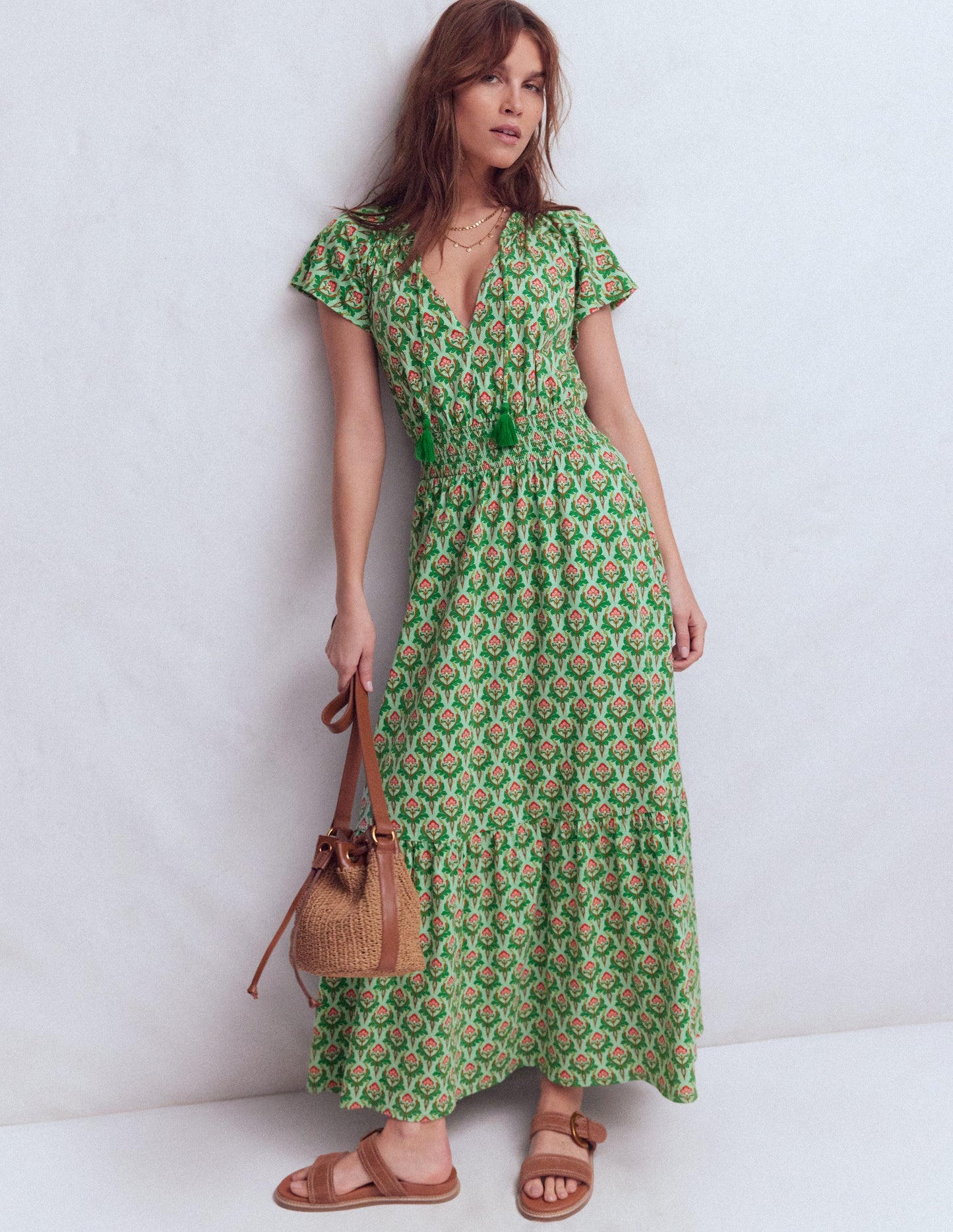 Tala Tiered Jersey Maxi Dress-Pistachio, Ornamental Stamp