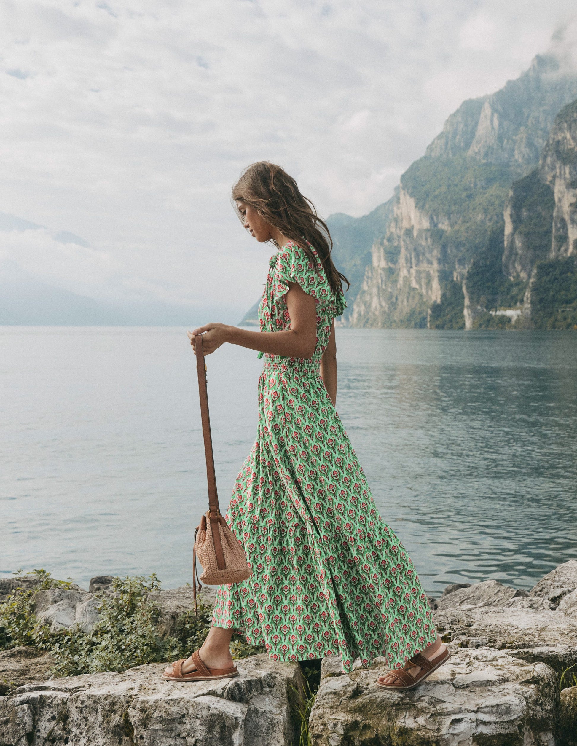 Tala Tiered Jersey Maxi Dress-Pistachio, Ornamental Stamp-1