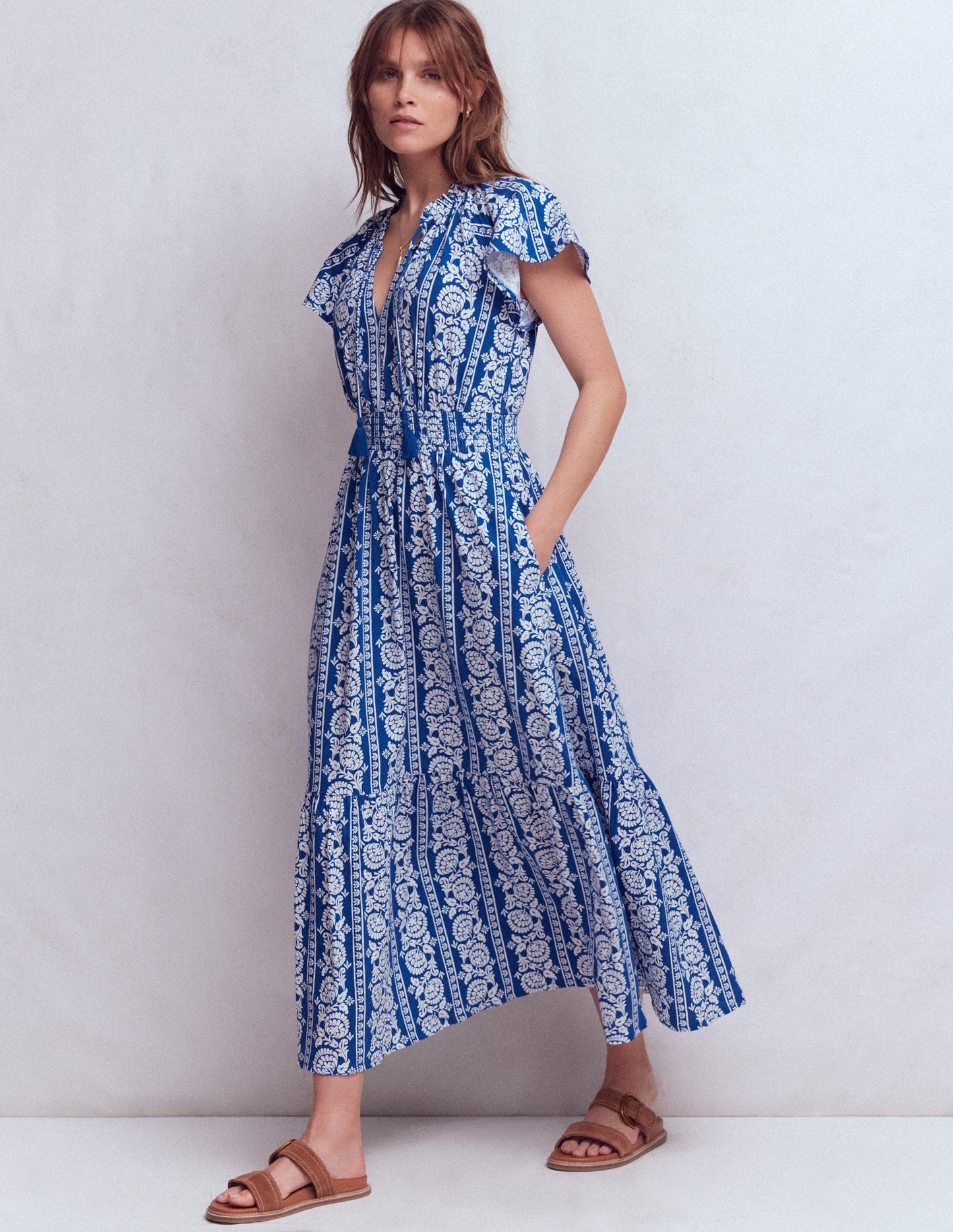 Tala Tiered Jersey Maxi Dress-Bright Blue, Ornate Floret
