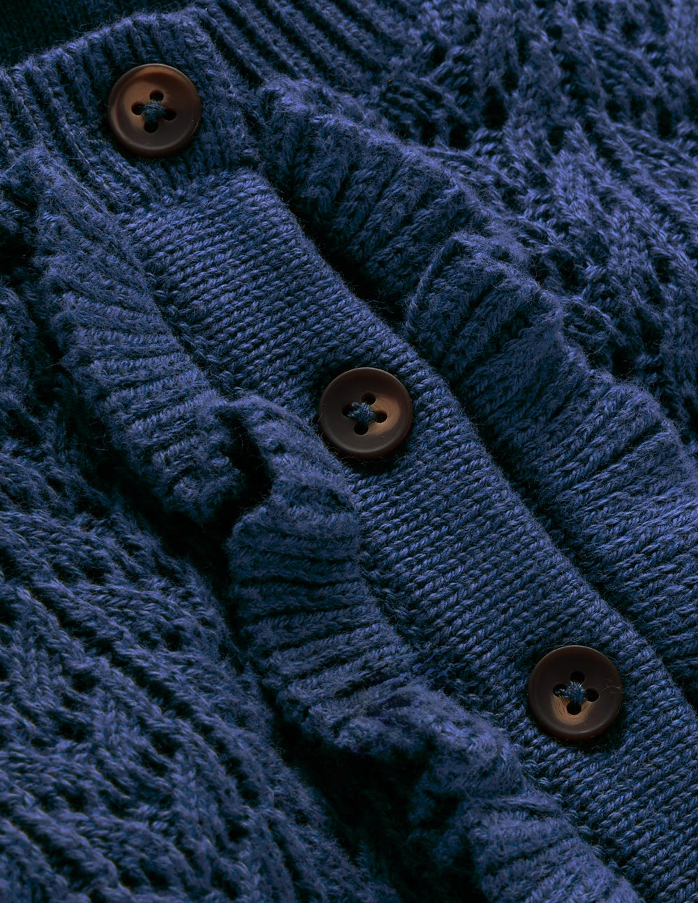 Henley Frill Knitted Dress-Denim Blue-7