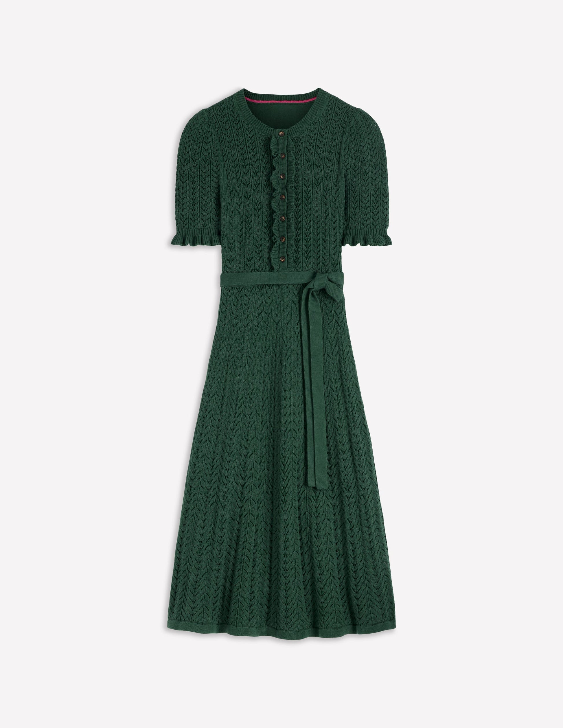 Henley Frill Knitted Dress-Hunter Green-6