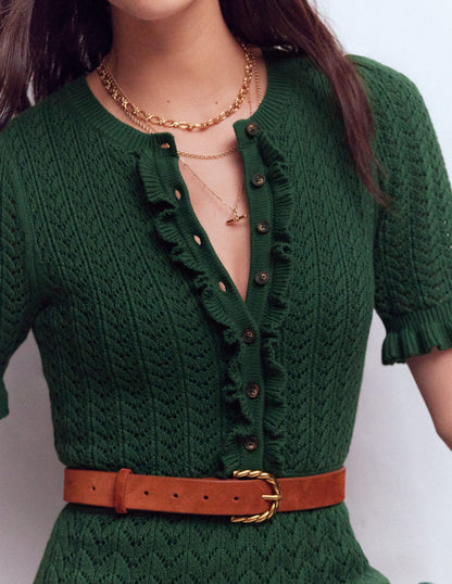 Henley Frill Knitted Dress-Hunter Green-2