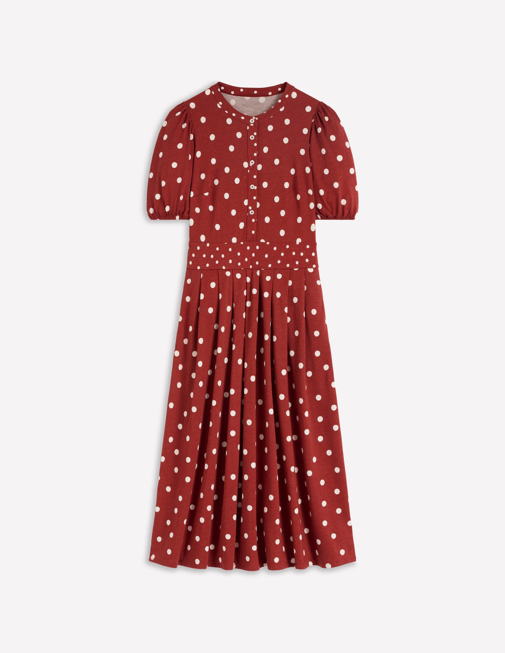 Amber Pleat Jersey Midi Dress-Burnt Orange, Painted Dot-7