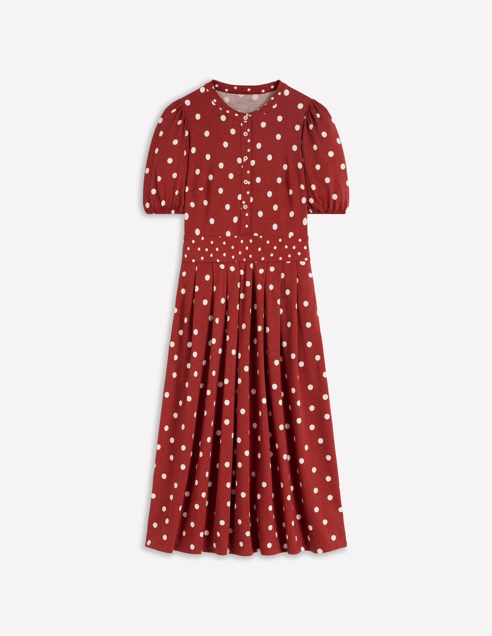 Amber Pleat Jersey Midi Dress-Burnt Orange, Painted Dot - Image 7