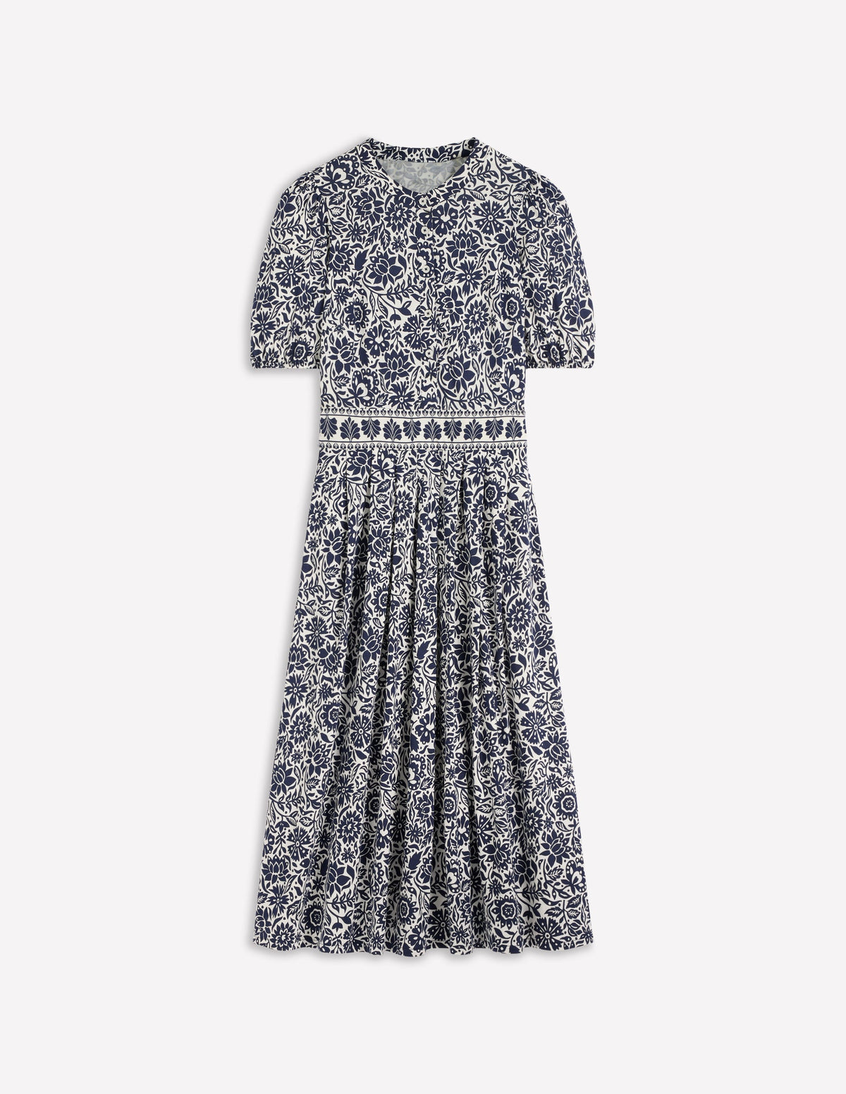 Amber Pleat Jersey Midi Dress-Navy, Meadow Scatter - Image 6