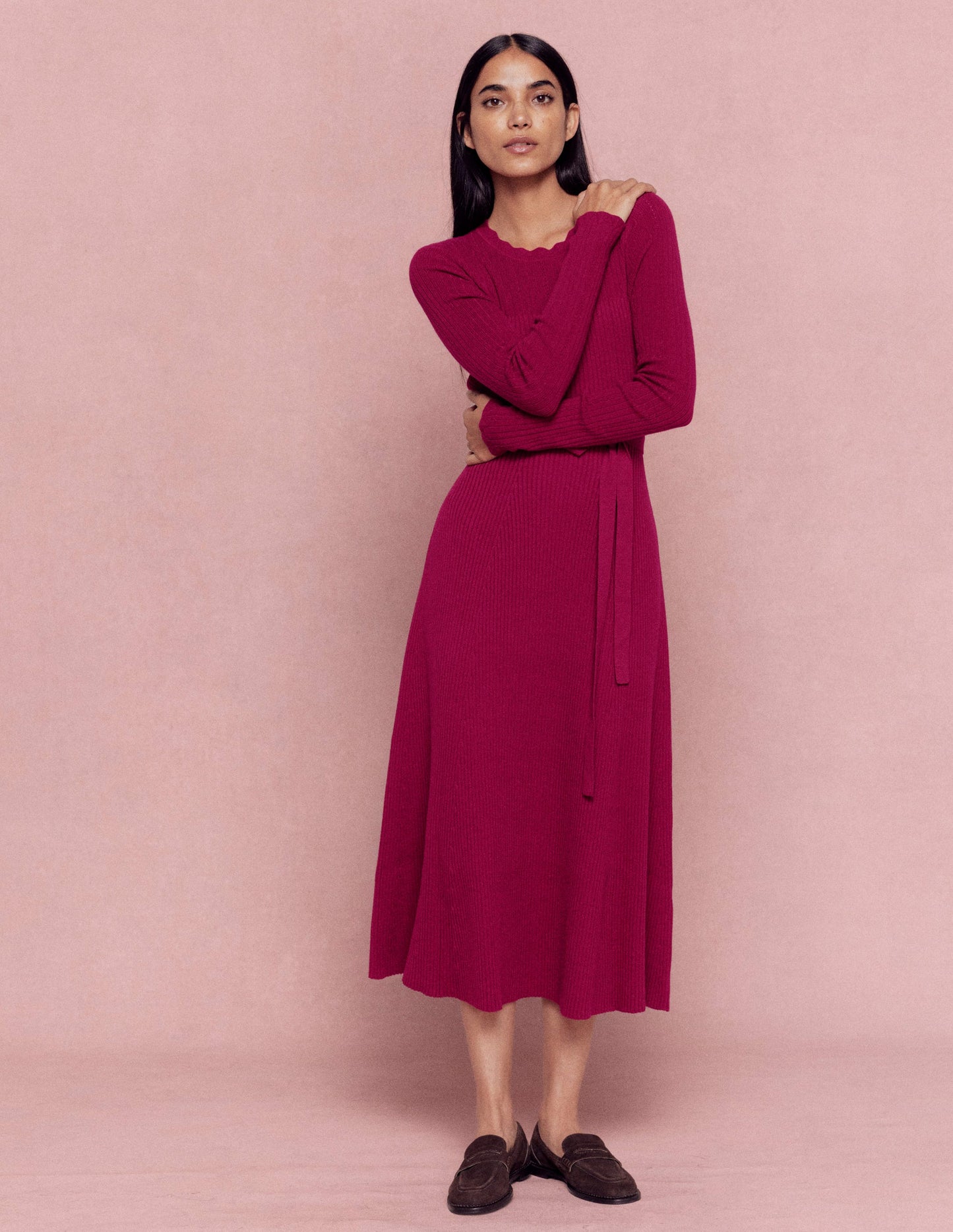Isobel Knitted Midi Dress-Pomegranate