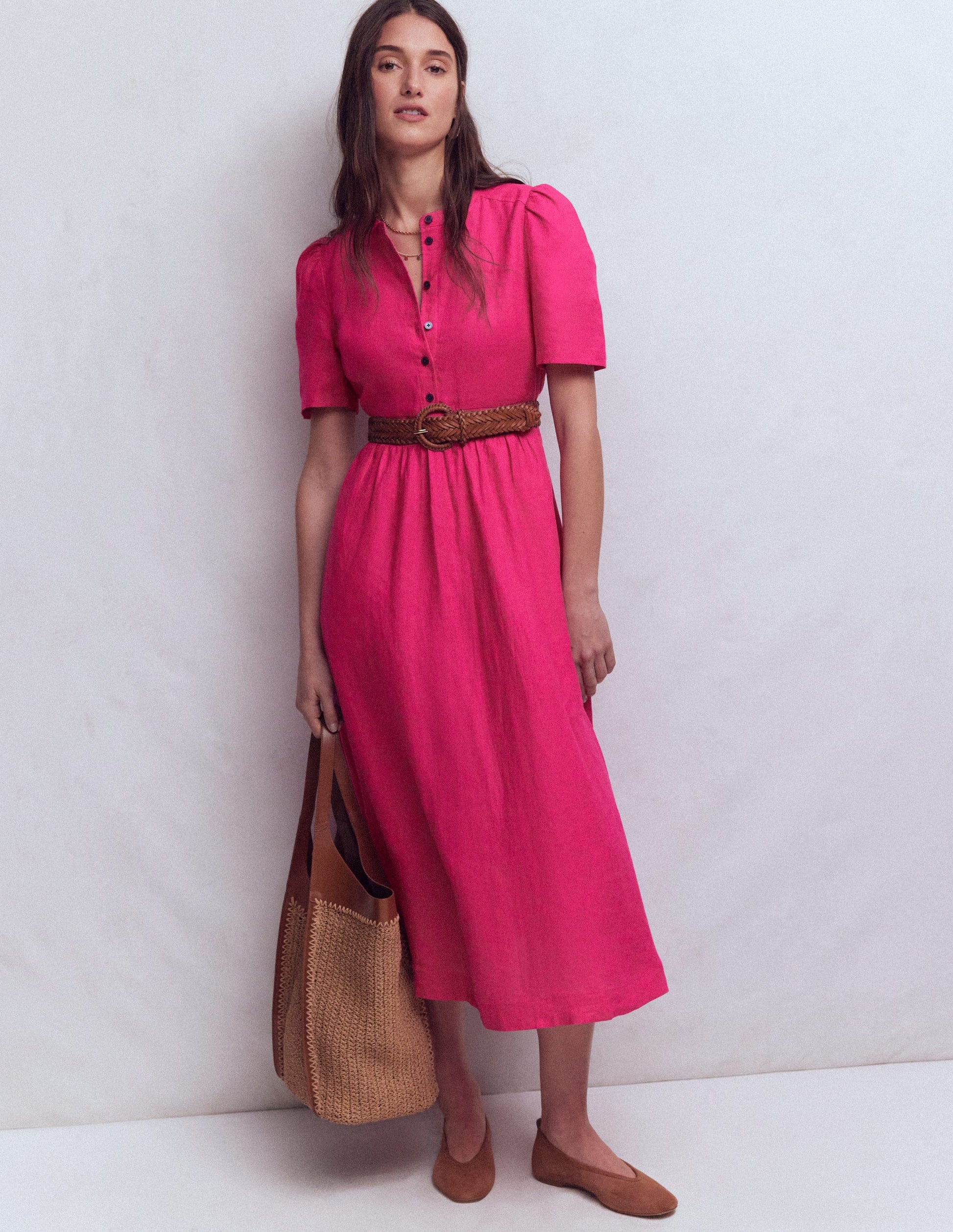 Ivy Linen Midi Dress-Pink Peony-1