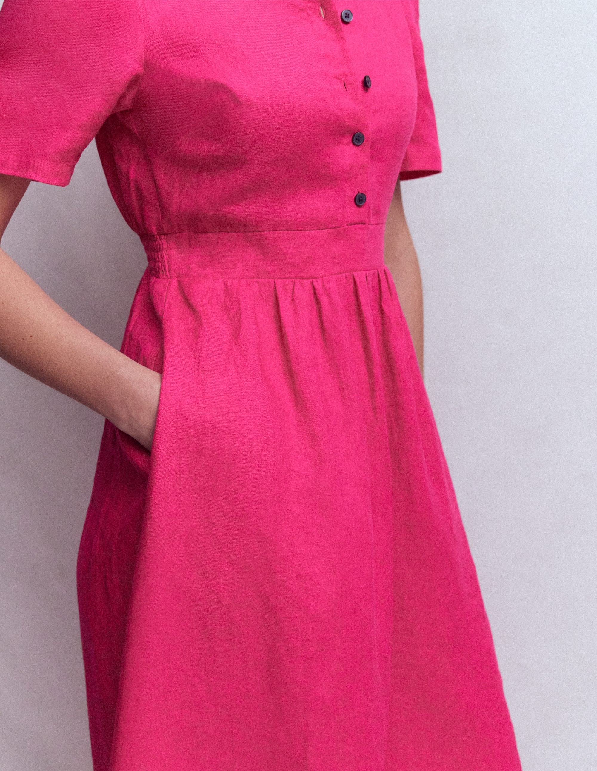 Ivy Button Linen Midi Dress-Pink Peony - Image 2