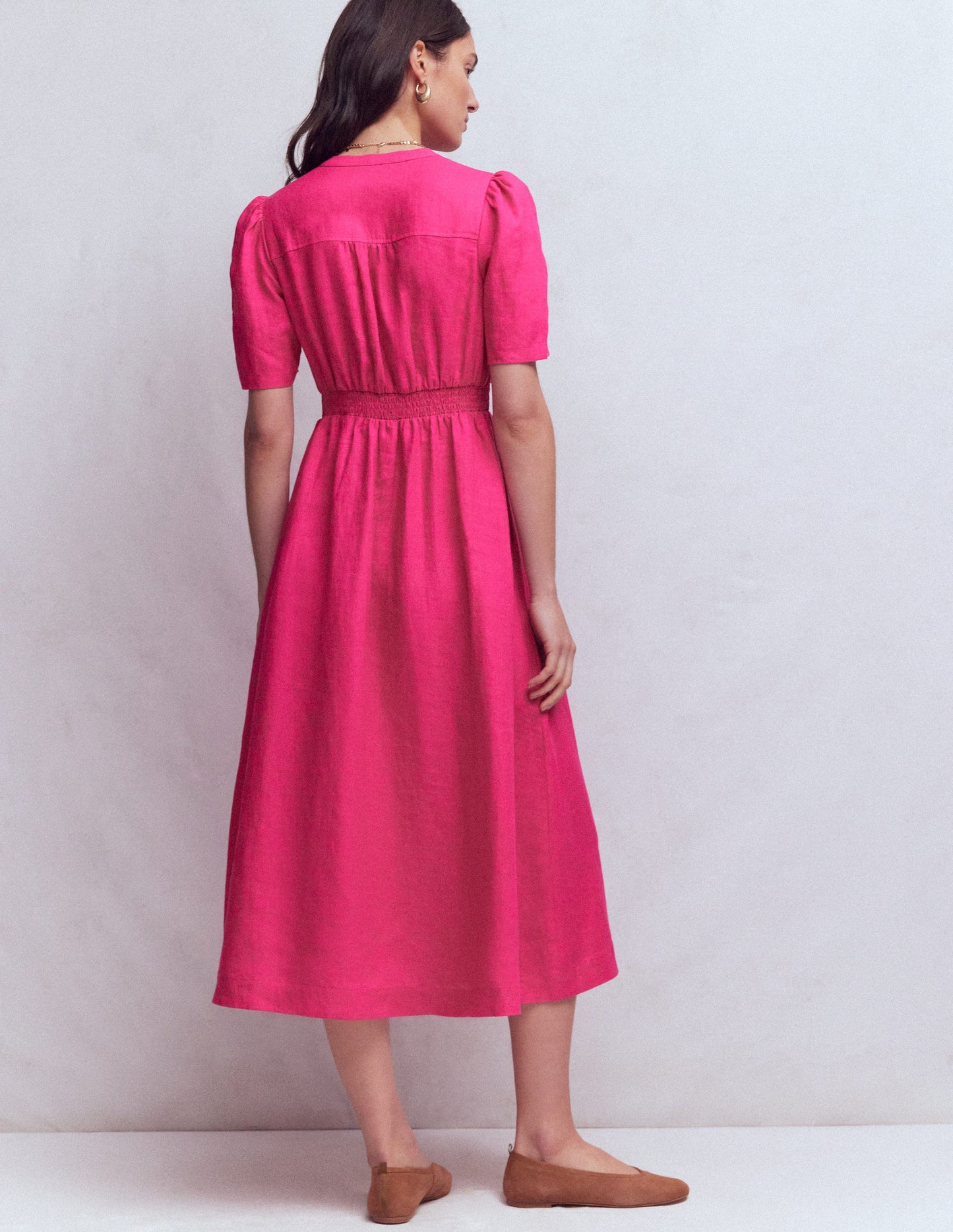 Ivy Linen Midi Dress-Pink Peony