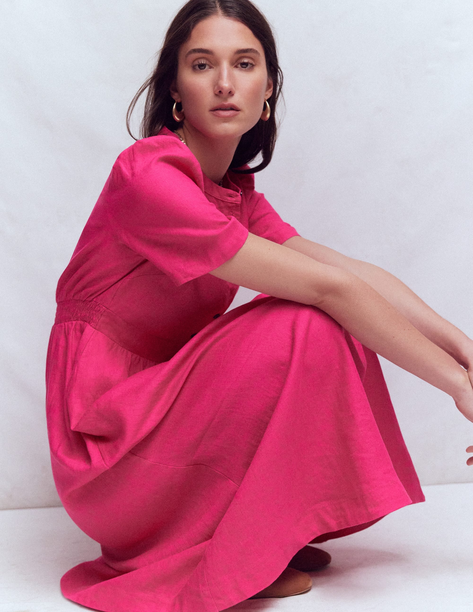 Ivy Button Linen Midi Dress-Pink Peony - Image 4