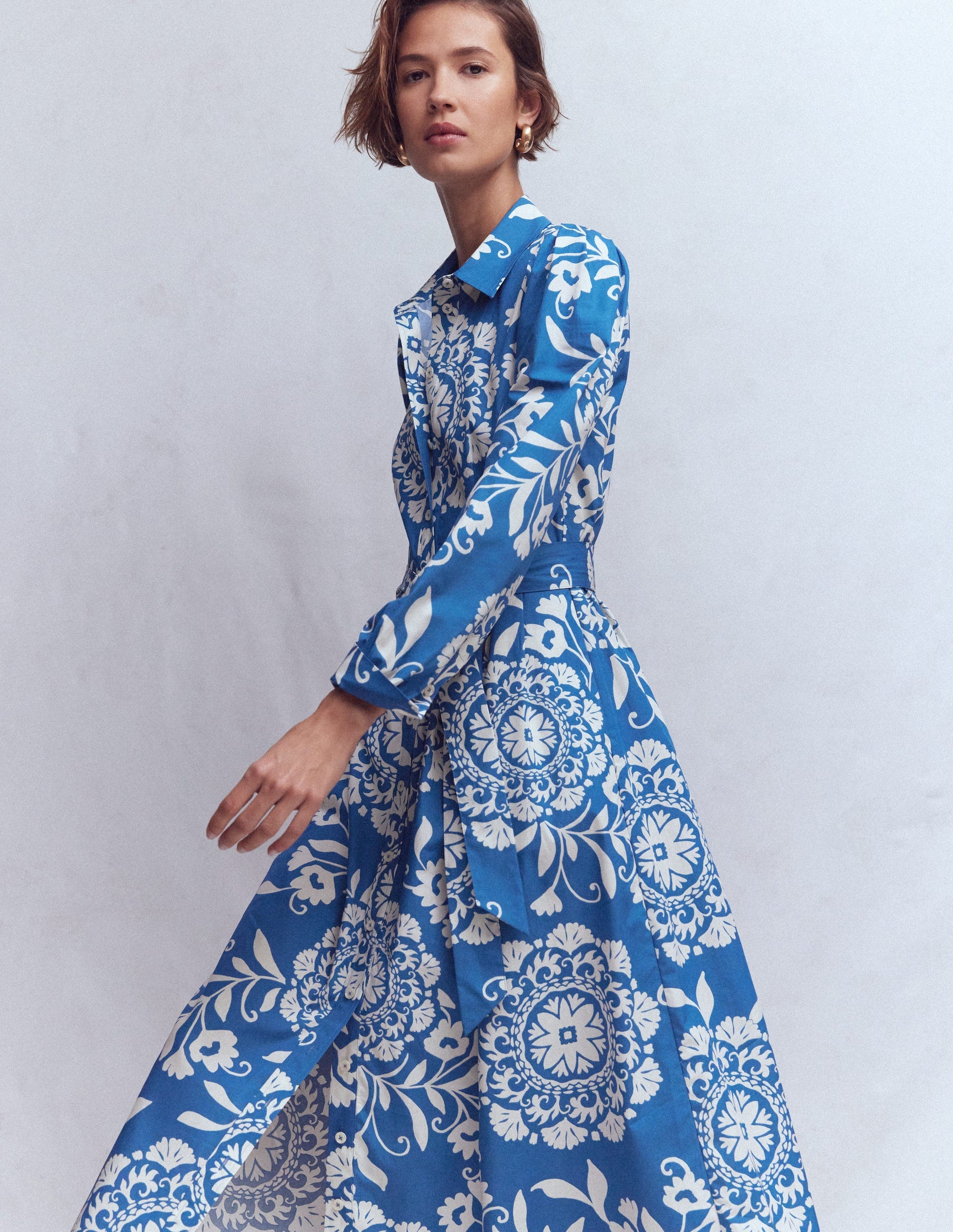 Alexa Long Sleeve Midi Dress-Blue, Decorative Blossom | Boden Global Alexa Long Sleeve Midi Dress-Blue, Decorative Blossom | Boden Global