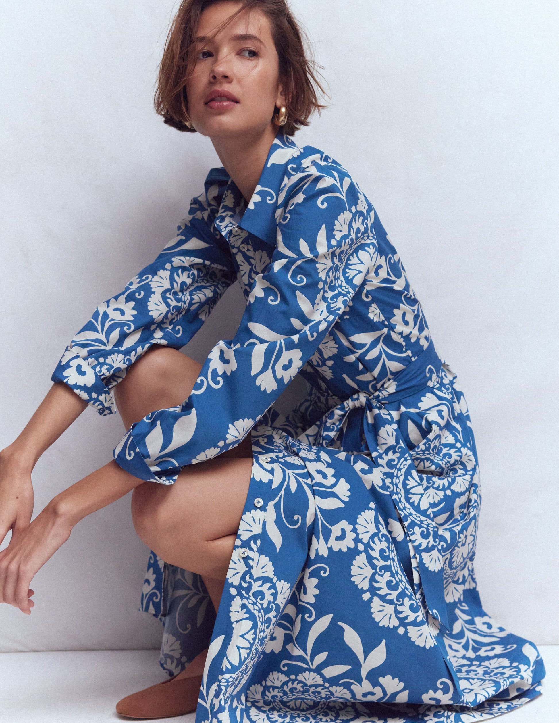 Alexa Long Sleeve Midi Dress-Blue, Decorative Blossom | Boden Global Alexa Long Sleeve Midi Dress-Blue, Decorative Blossom | Boden Global