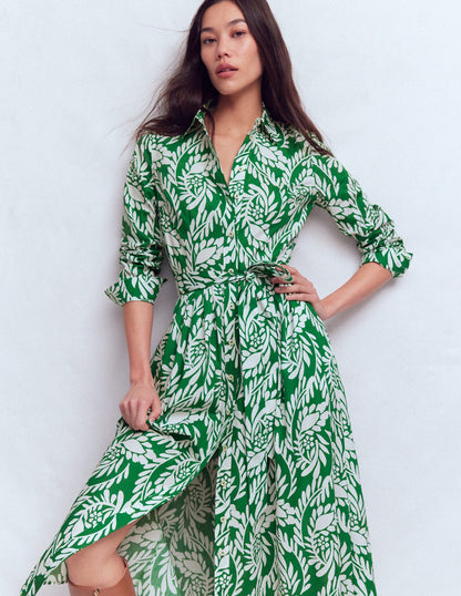 Alexa Long Sleeve Midi Dress-Fresh Green, Scattered Vine-1