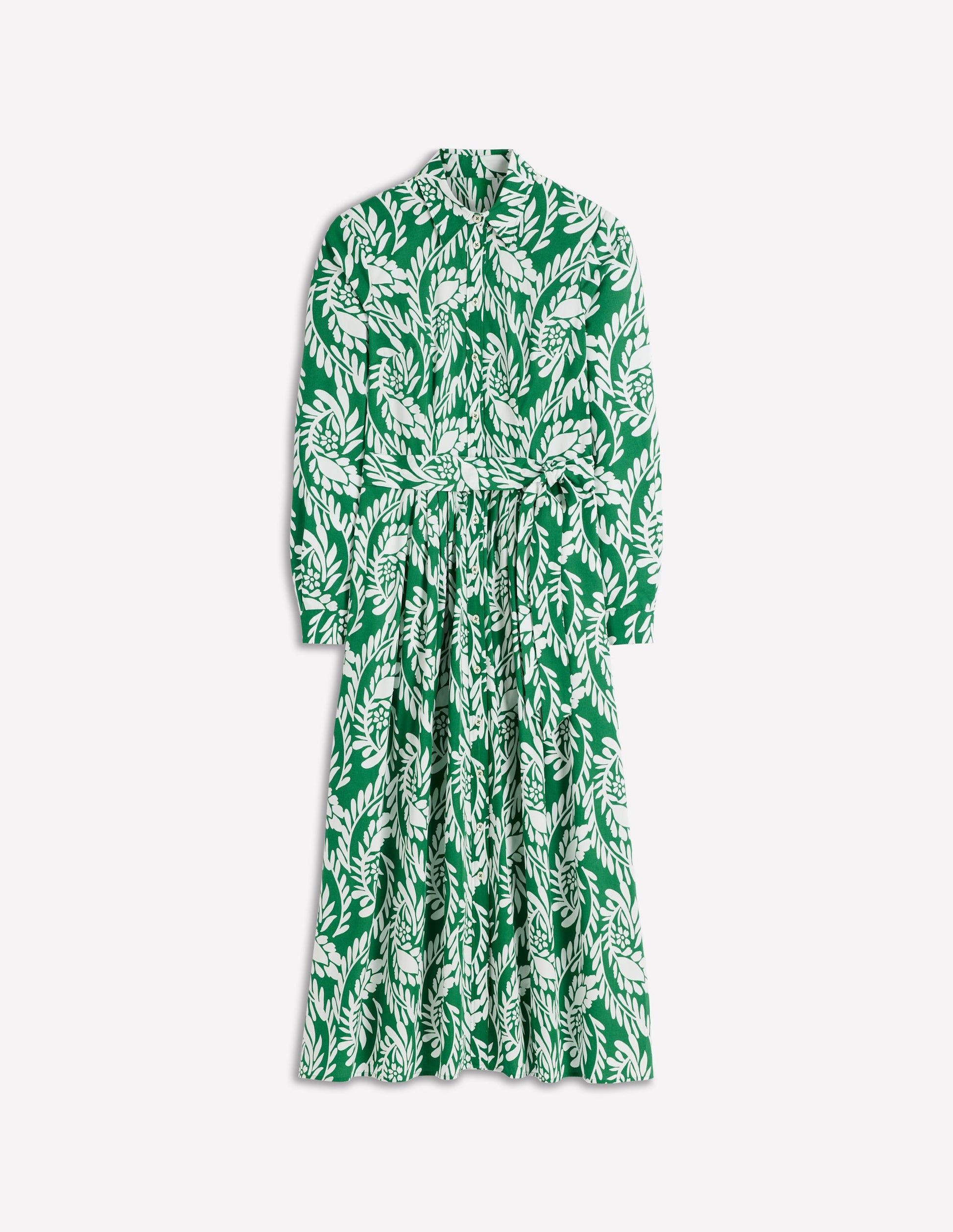 Alexa Cotton Midi Shirt Dress-Fresh Green, Scattered Vine-5