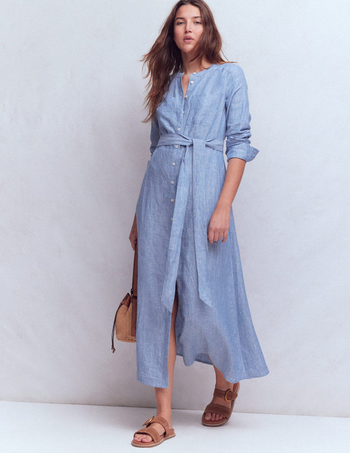 Mollie Linen Shirt Dress-Chambray