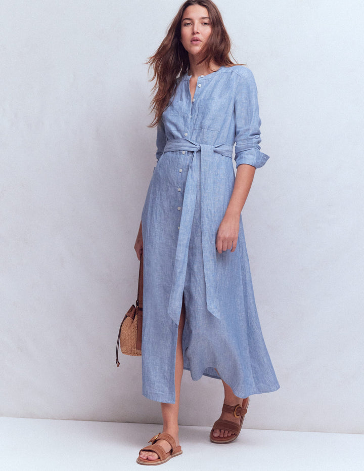 Mollie Linen Shirt Dress-Chambray