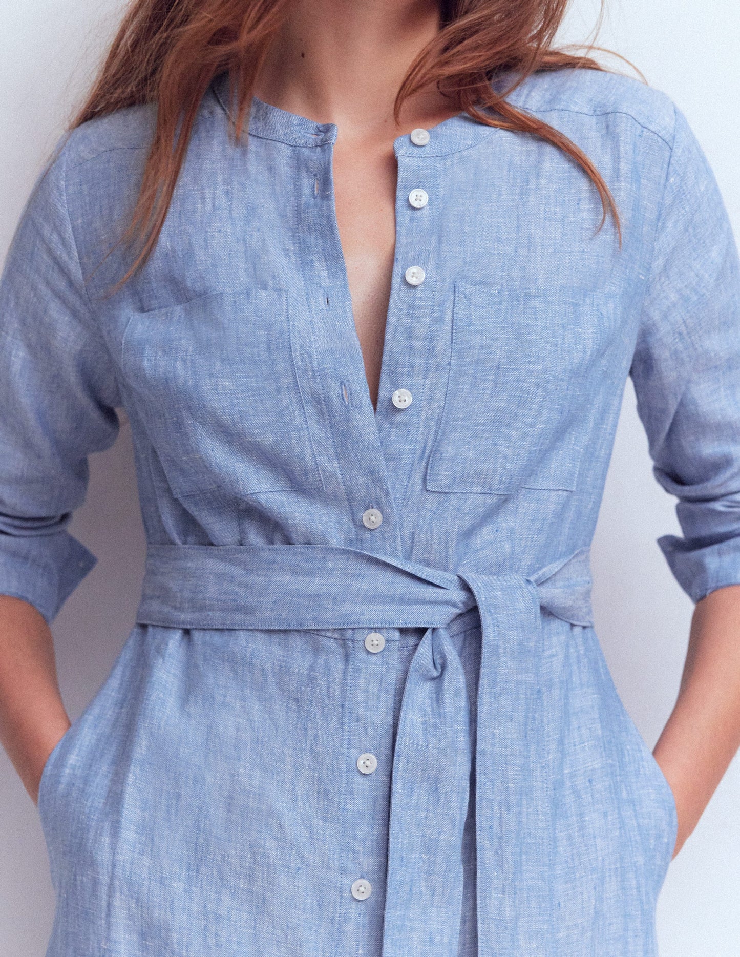 Mollie Linen Shirt Dress-Chambray