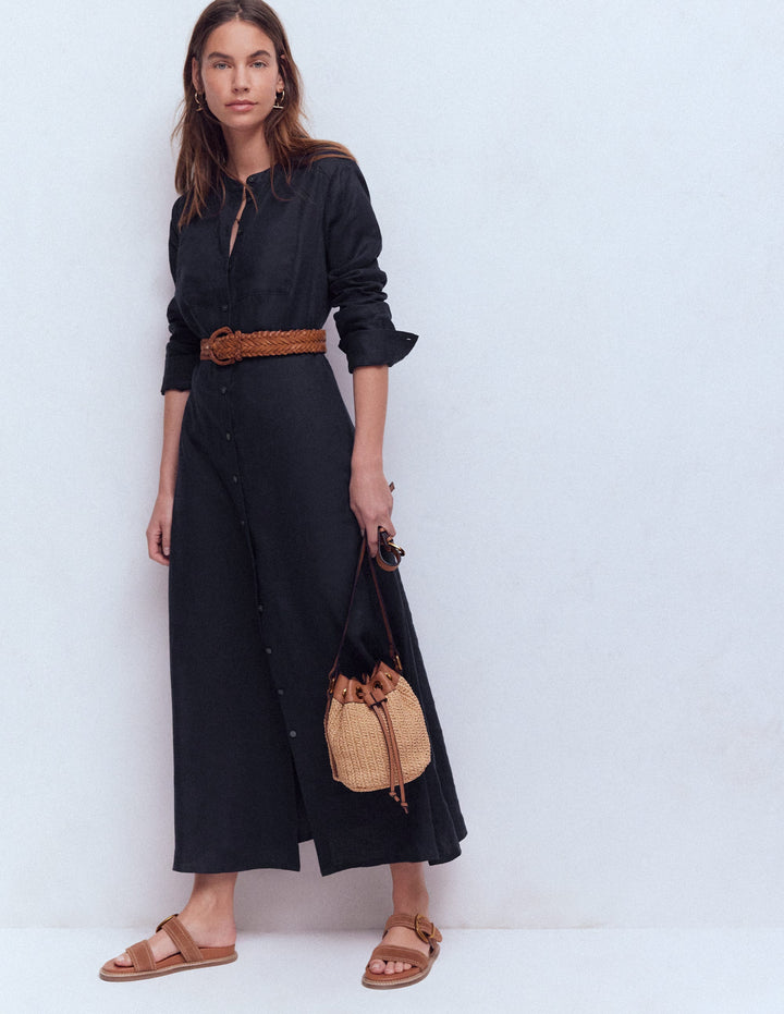 Mollie Linen Shirt Dress-Navy