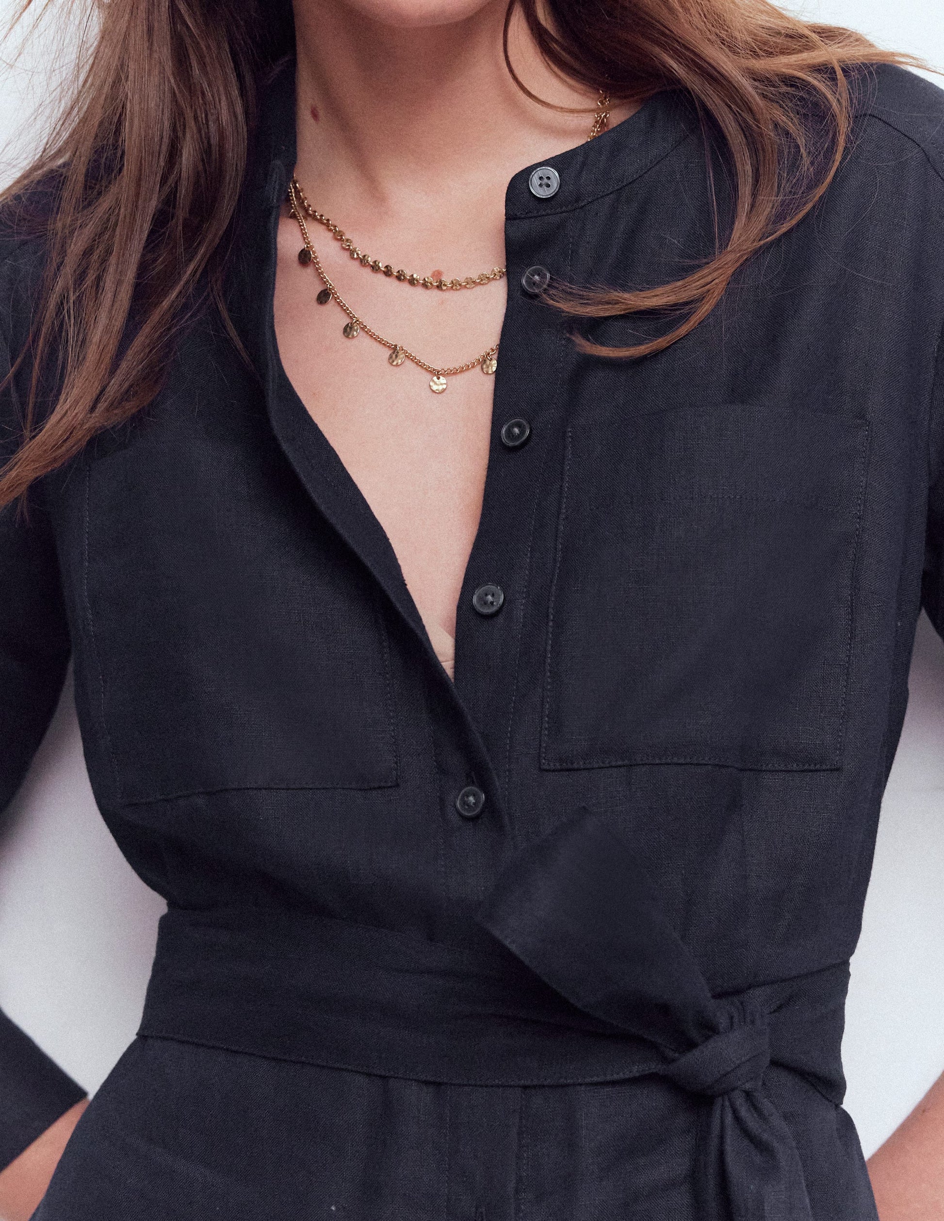 Mollie Linen Shirt Dress-Navy-2