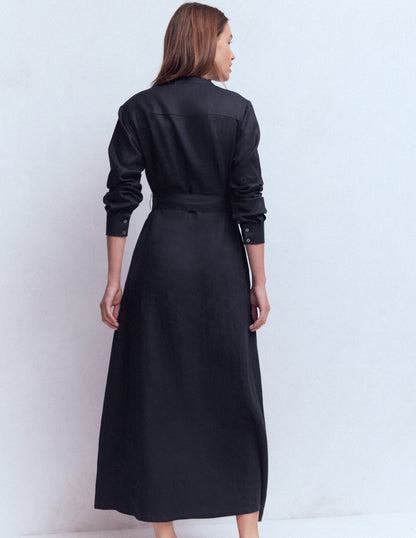 Mollie Linen Shirt Dress-Navy-3