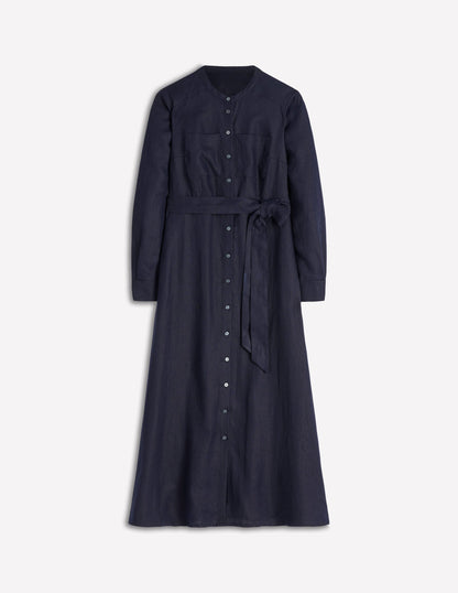 Mollie Linen Shirt Dress-Navy-5