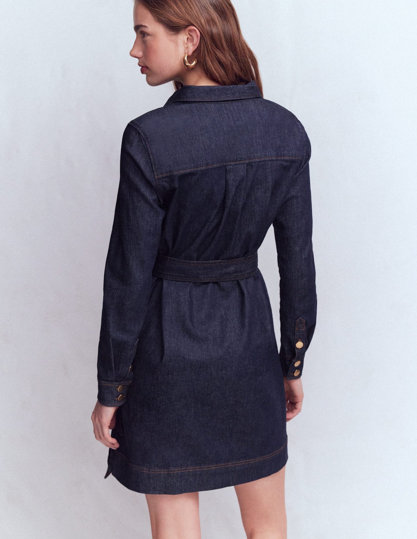 Half Placket Denim Dress-Indigo Wash