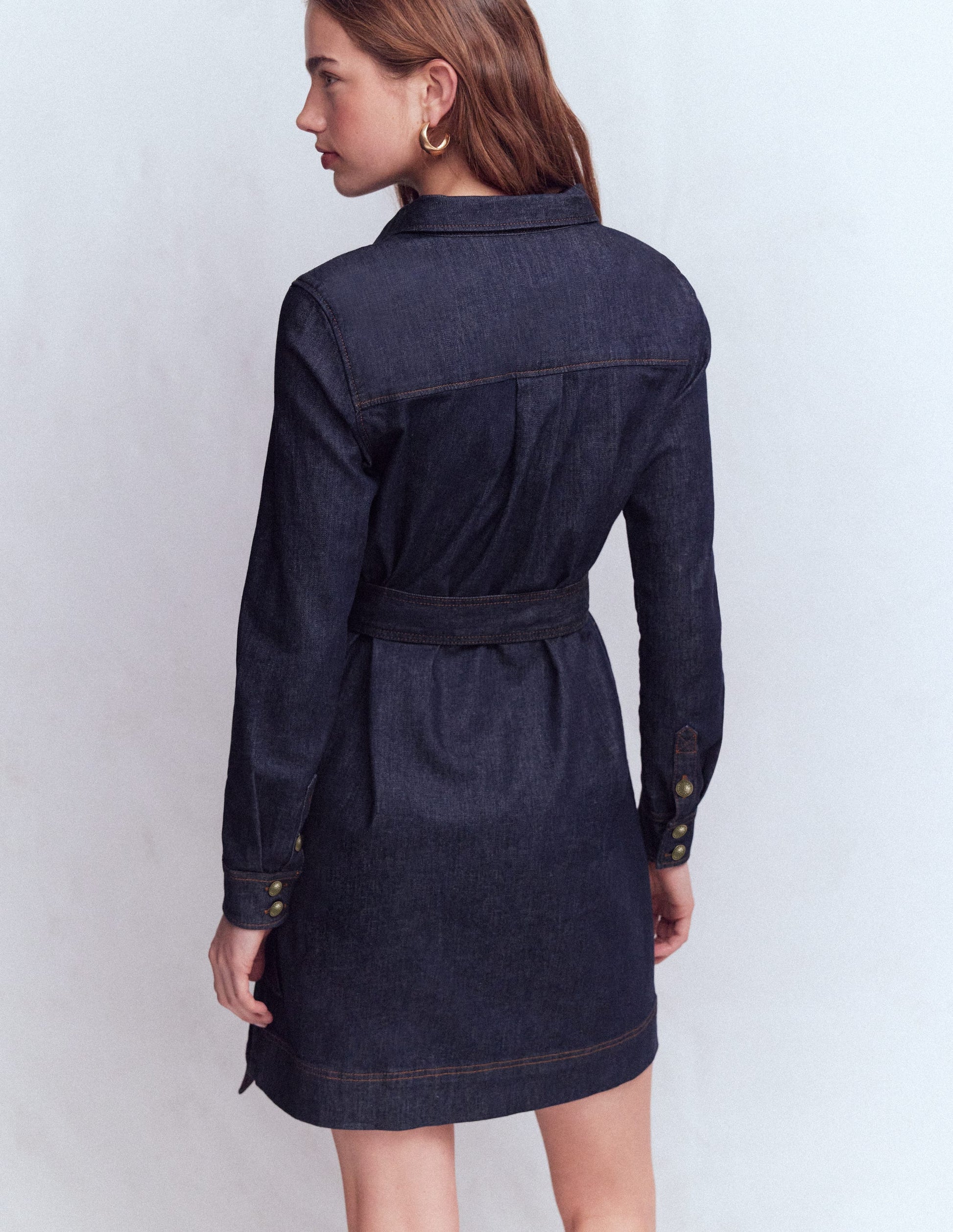 Half Placket Denim Dress-Indigo Wash-3