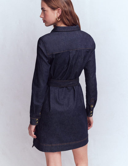 Half Placket Denim Dress-Indigo Wash-3