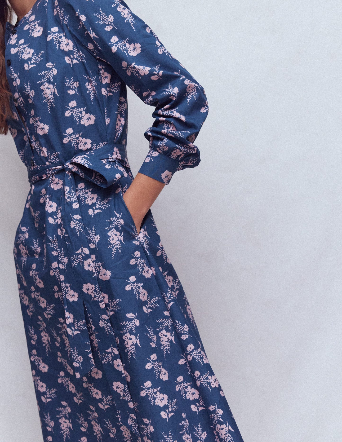 Ava Cotton Midi Dress-Denim Blue, Blossomy Sprig