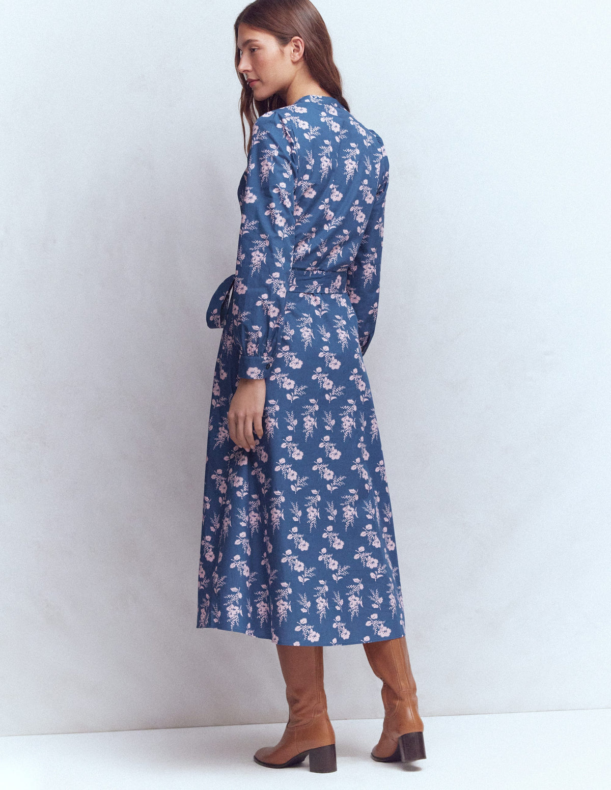 Ava Cotton Midi Dress-Denim Blue, Blossomy Sprig - Image 4