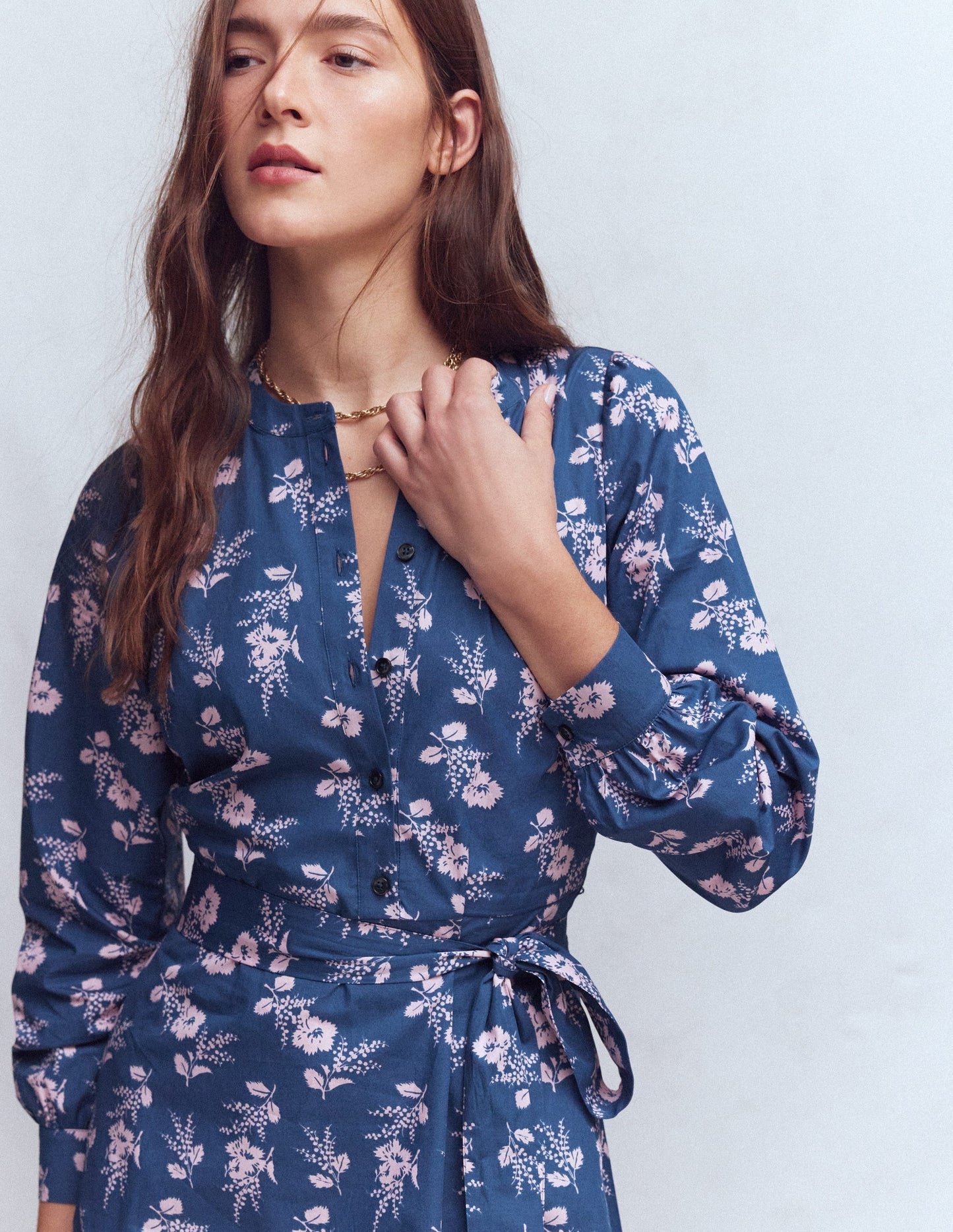 Ava Cotton Midi Dress-Denim Blue, Blossomy Sprig