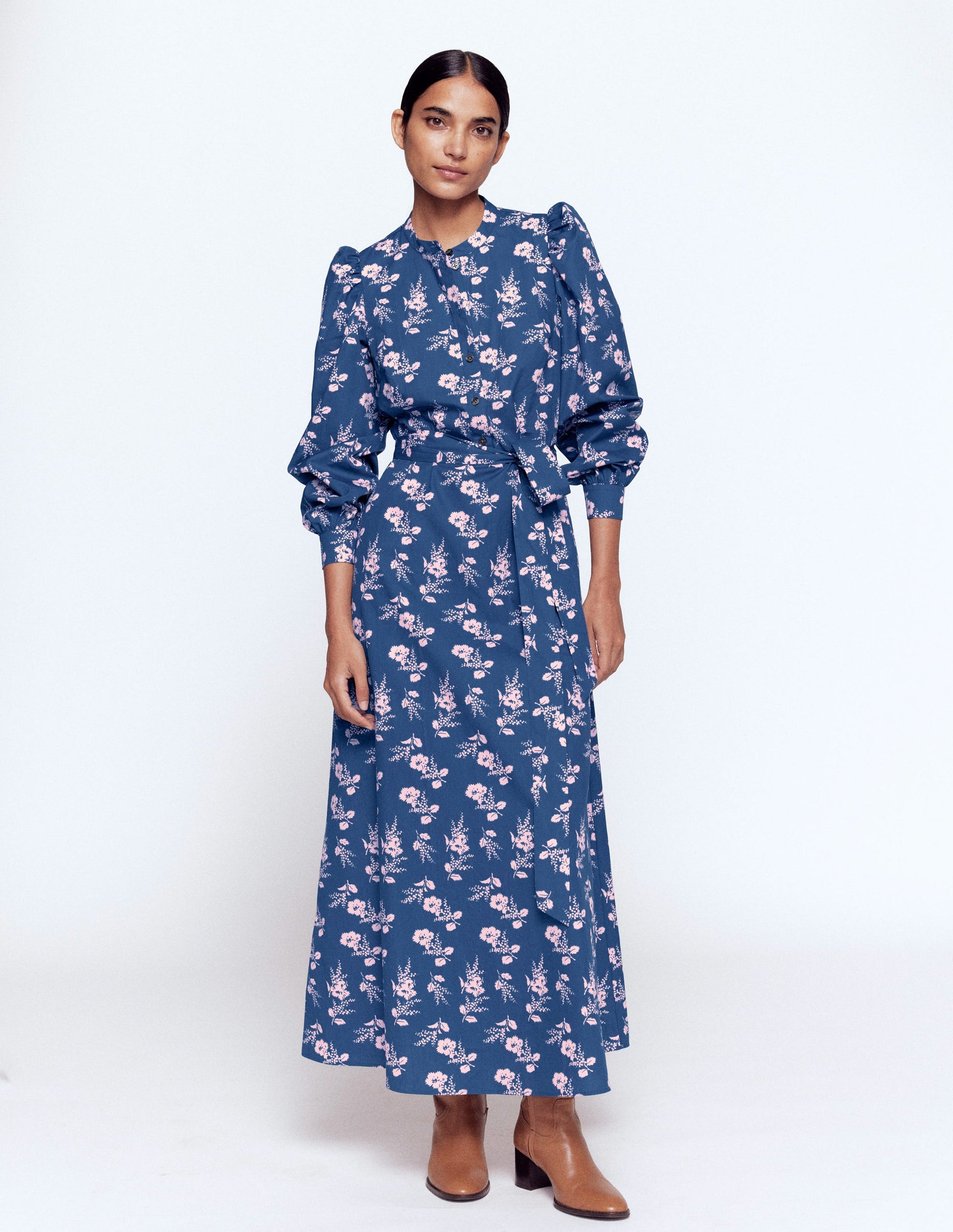 Ava Cotton Midi Dress-Navy, Blossomy Sprig-1