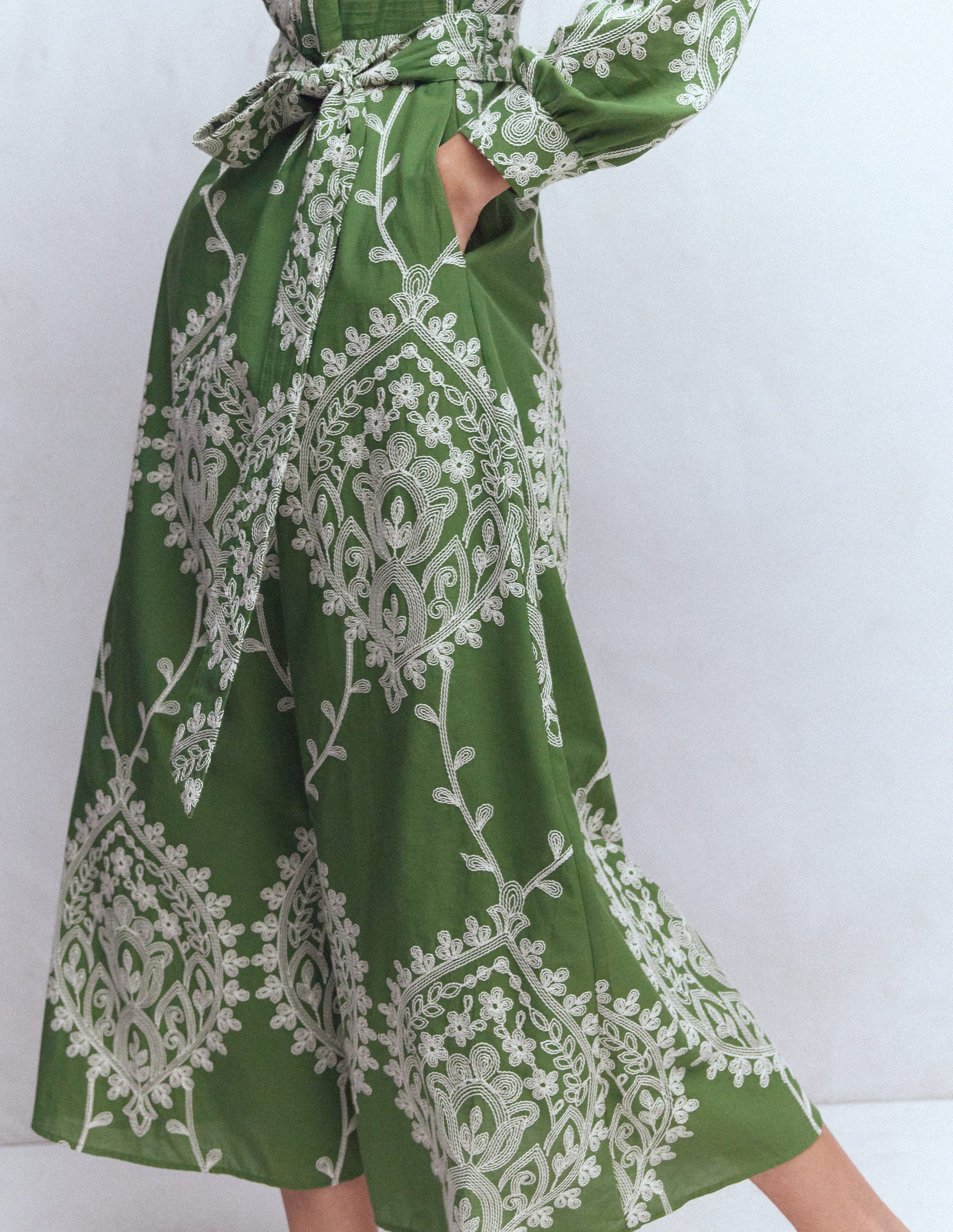 Ava Cotton Midi Dress-Green Broderie | Boden Global Ava Cotton Midi Dress-Green Broderie | Boden Global