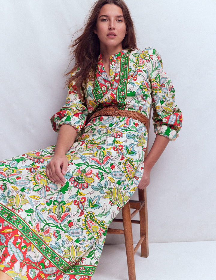 Ava Linen Blend Midi Dress-Multi, Botanical Trail