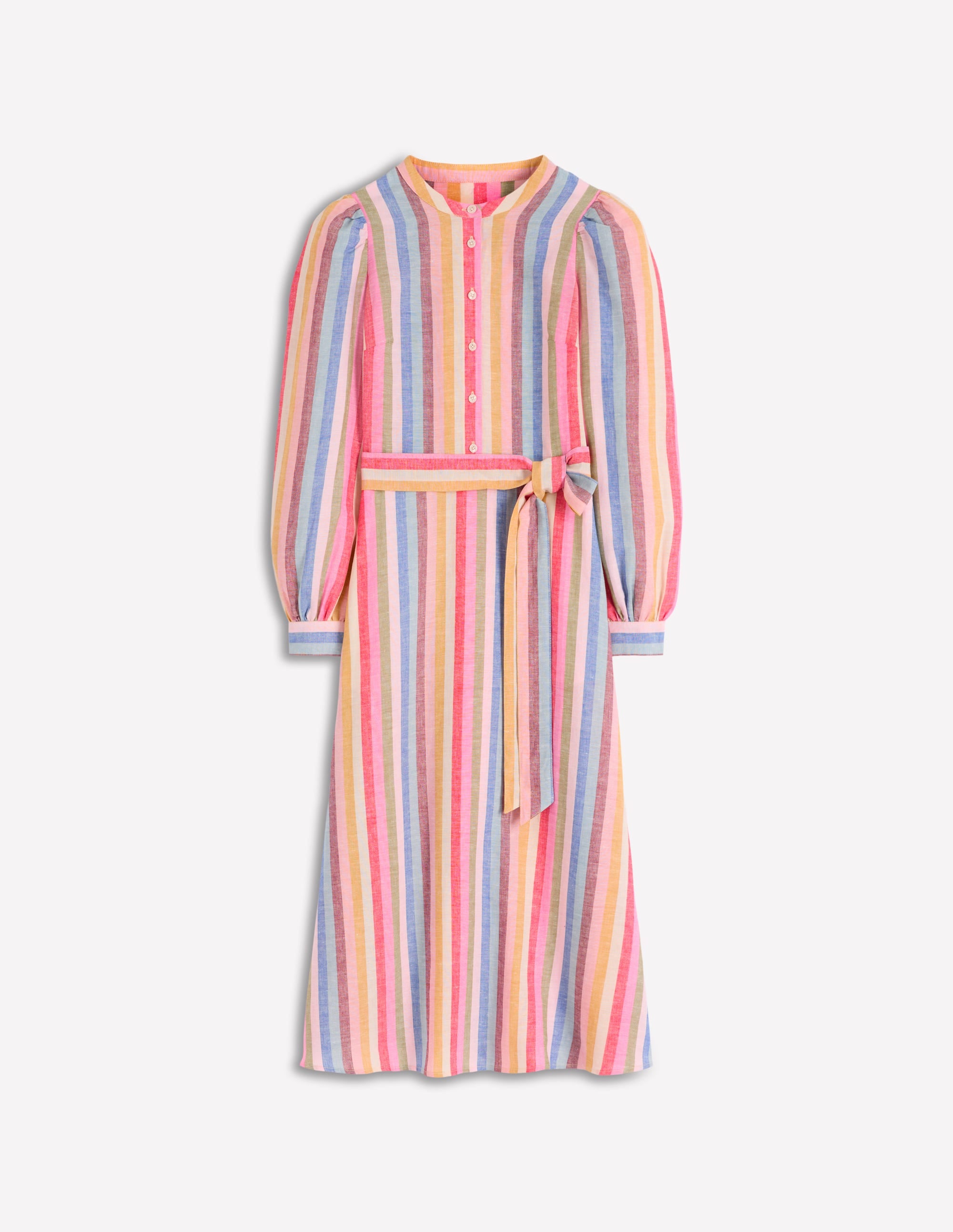 Ava Linen Blend Midi Dress-Pink, Green, Purple Multi - Image 5