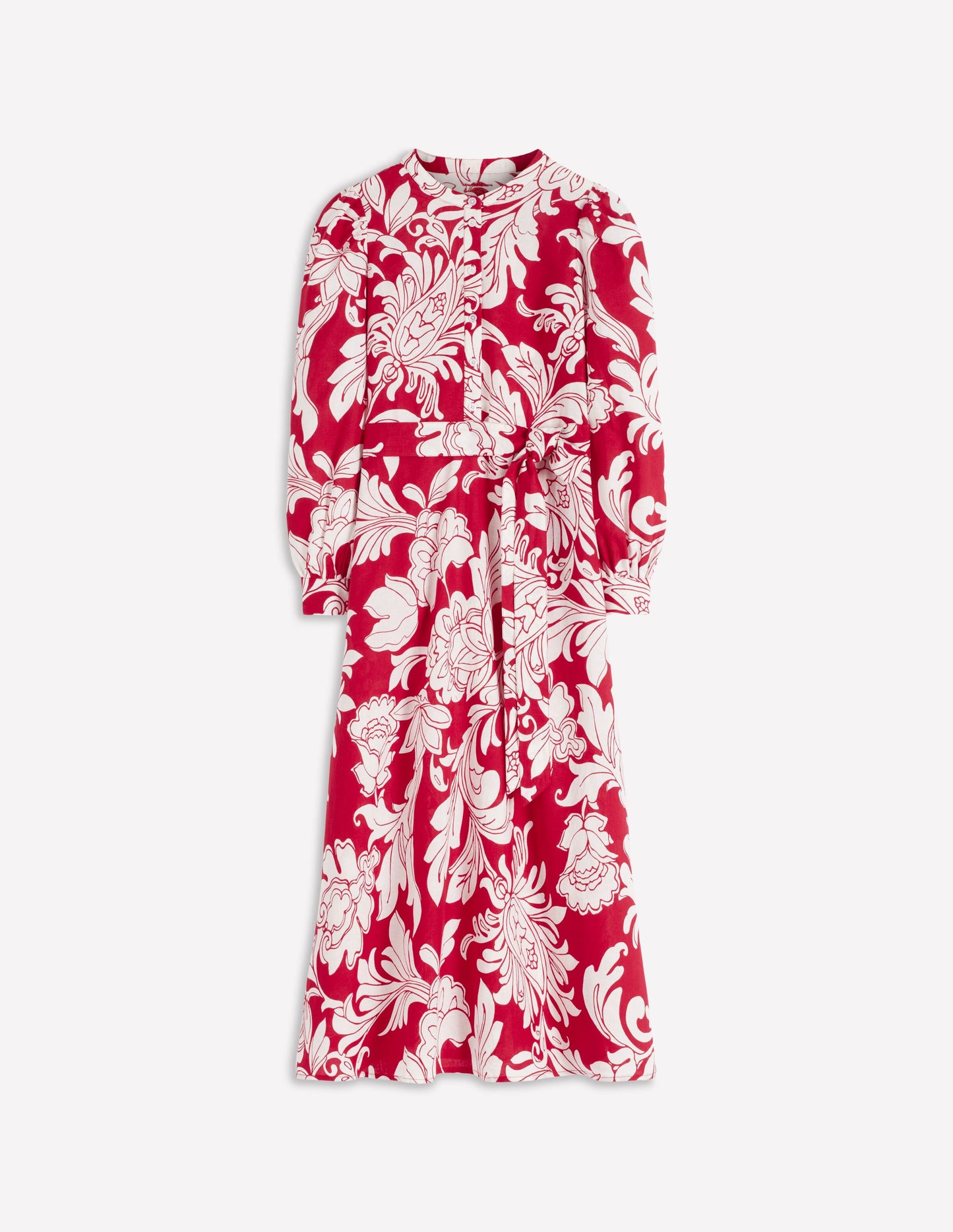 Ava Linen Blend Midi Dress-Salsa, Botanical Flourish