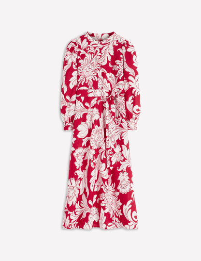 Ava Linen Blend Midi Dress-Salsa, Botanical Flourish-5