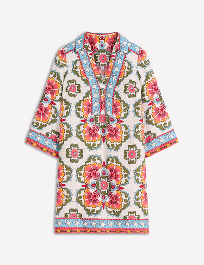 Carmen Linen Short Dress-Multi, Ornamental Trellis-6